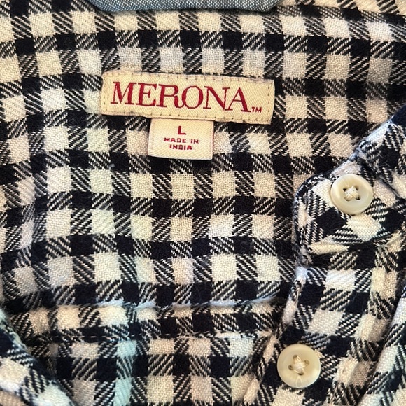 🍄3/$20 SzL Merona Black & White Buffalo Check 3/4 Button Flannel - Picture 2 of 3